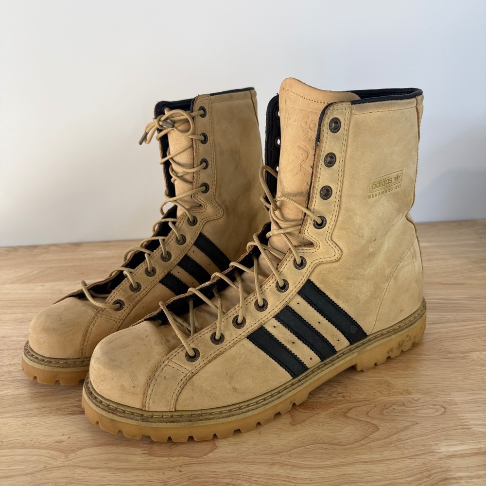 Adidas Muhammad Ali Boots Men 12 Camel Black Leather Vintage 809724 Gum Sole